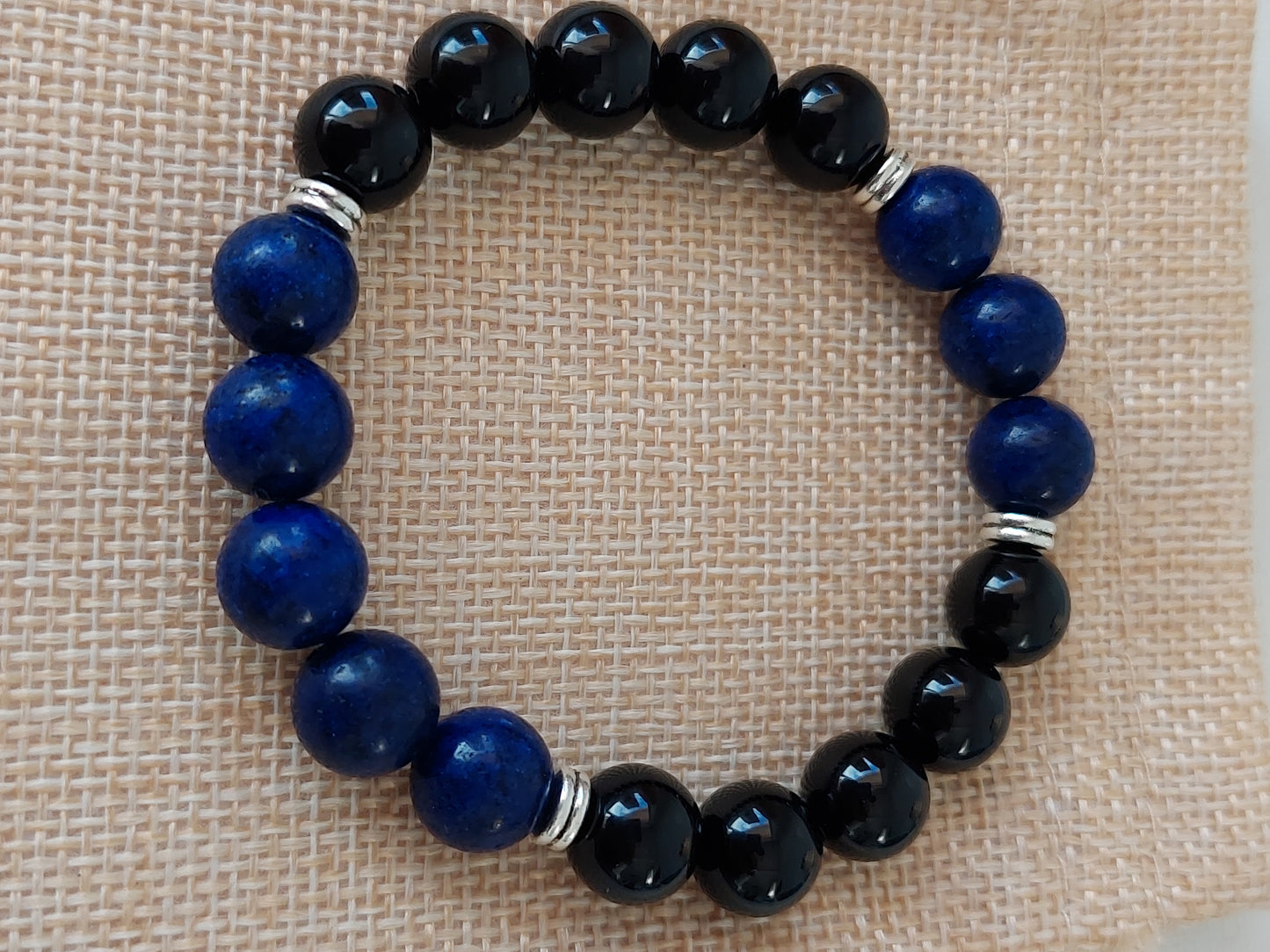 Men's Agate and Lapis Lazuli Stretch Bead Bracelet (10 mm)
