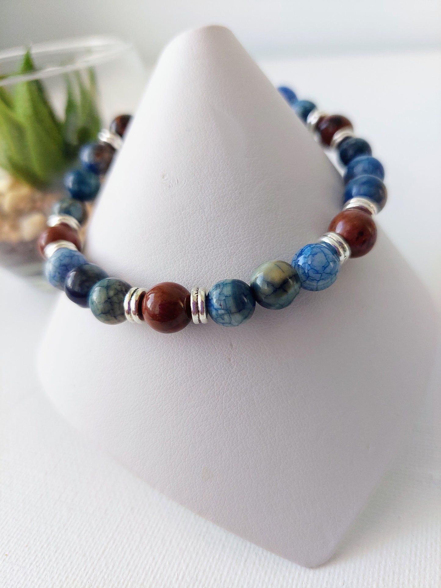 Men's Elastic Obsidian and Sodalite Gemstone Bead Bracelet (8mm)