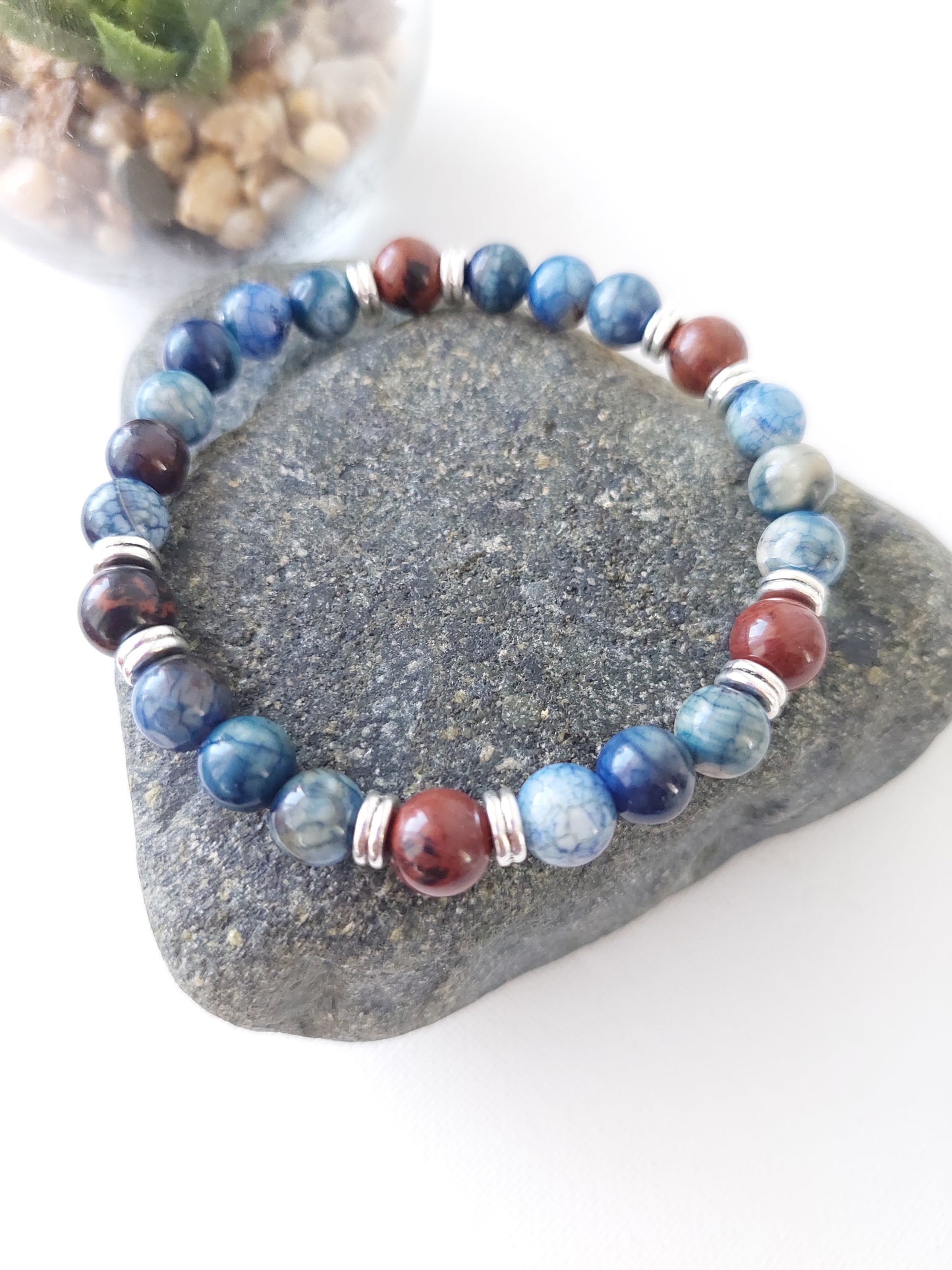 Men's Elastic Obsidian and Sodalite Gemstone Bead Bracelet (8mm)