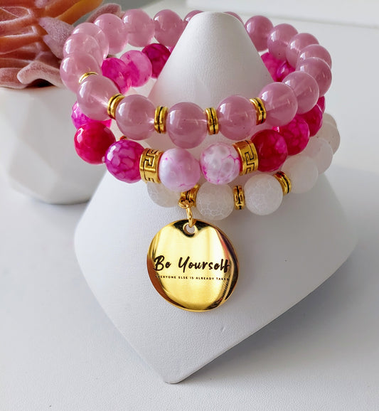 Women's Frosted Agate and Cracked Agate Stretch Beaded Bracelet Set (10 mm)