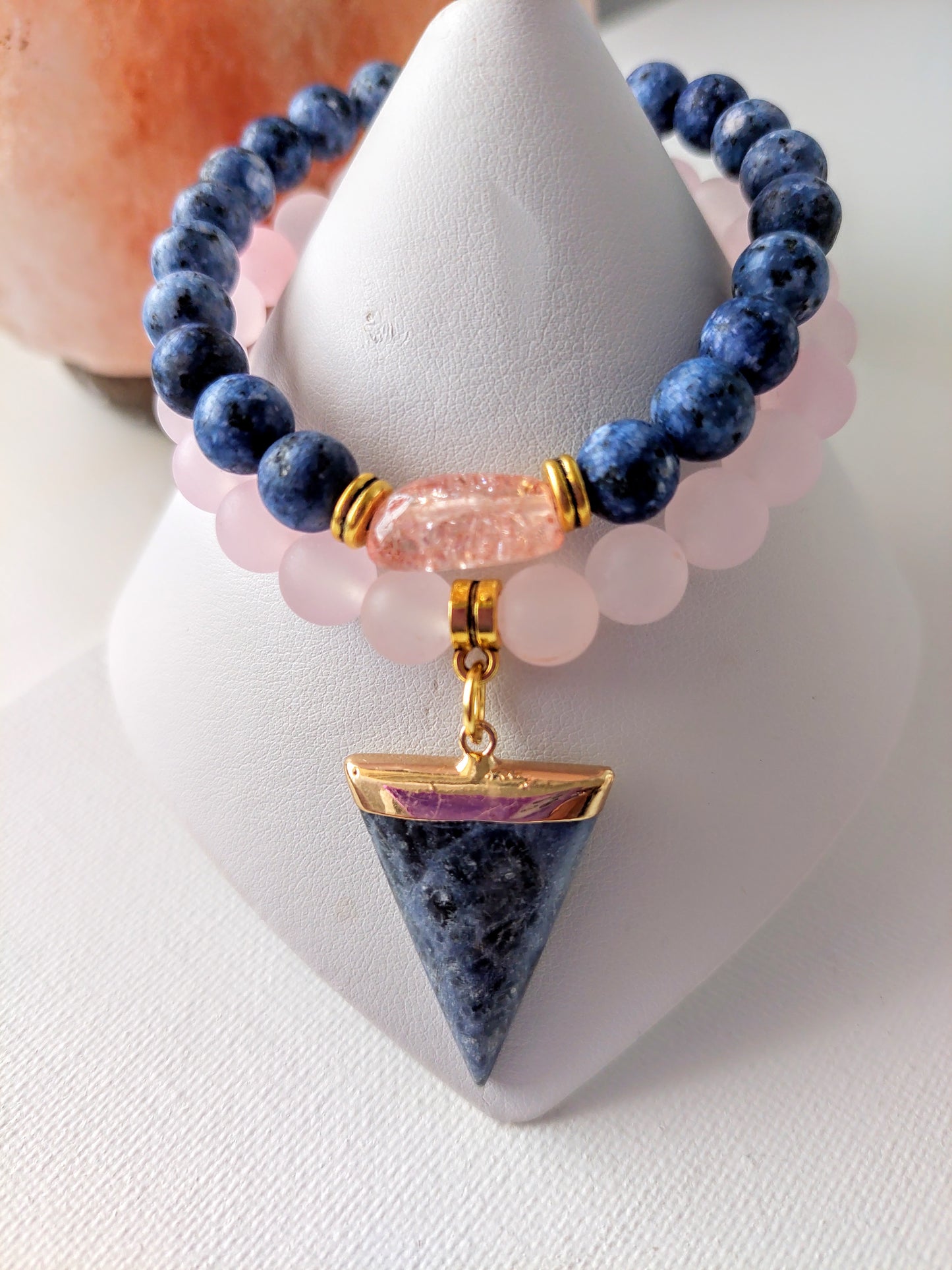 Women's Rose Quartz and Sodalite Gemstone Stretch Bead Bracelet Set (8mm)