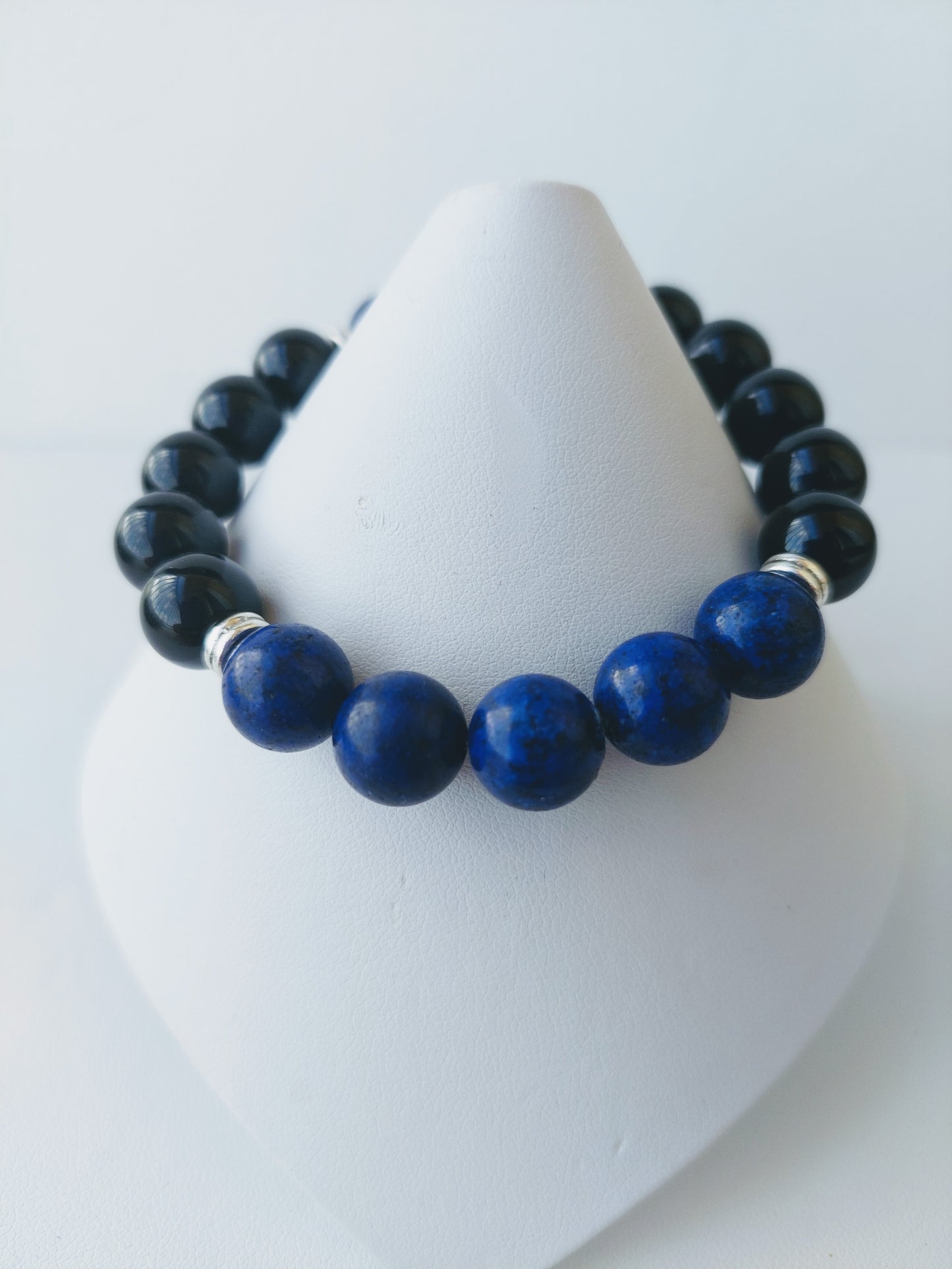 Men's Agate and Lapis Lazuli Stretch Bead Bracelet (10 mm)