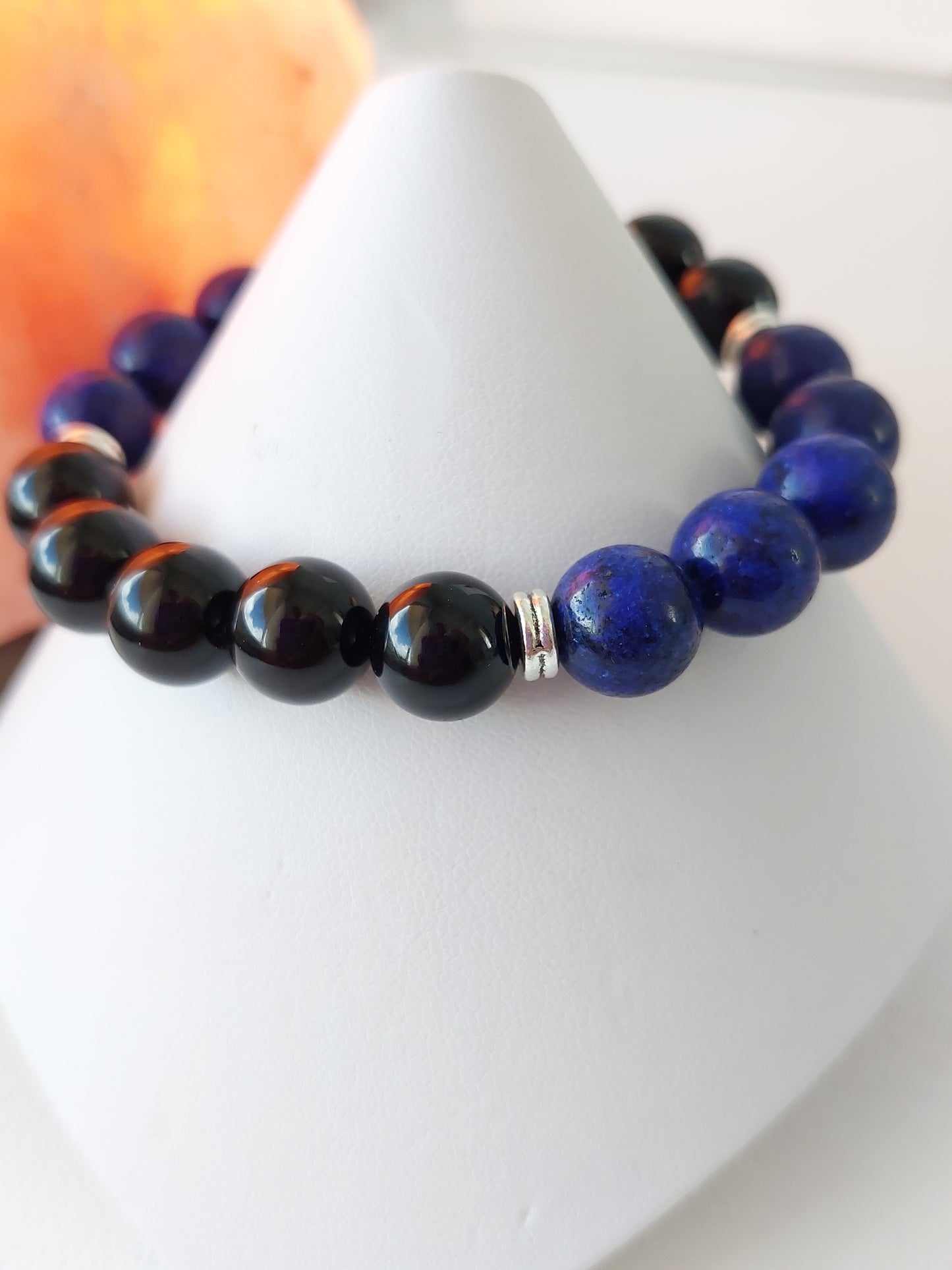 Men's Agate and Lapis Lazuli Stretch Bead Bracelet (10 mm)