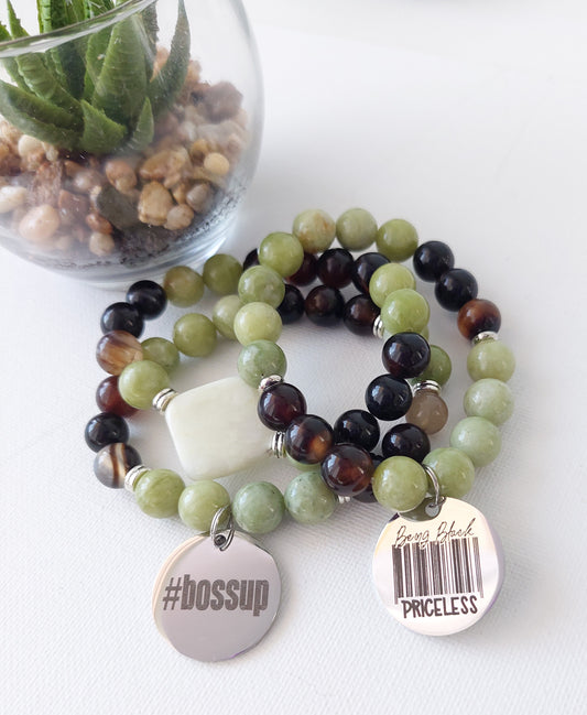 Women's Jasper and Agate Stretch Bead Bracelet Set (10 mm)