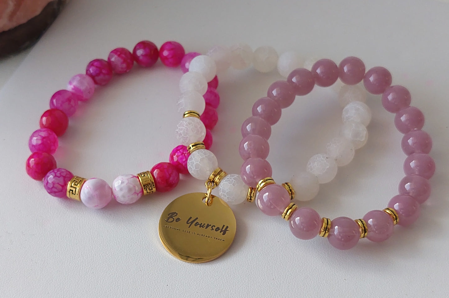 Women's Frosted Agate and Cracked Agate Stretch Beaded Bracelet Set (10 mm)
