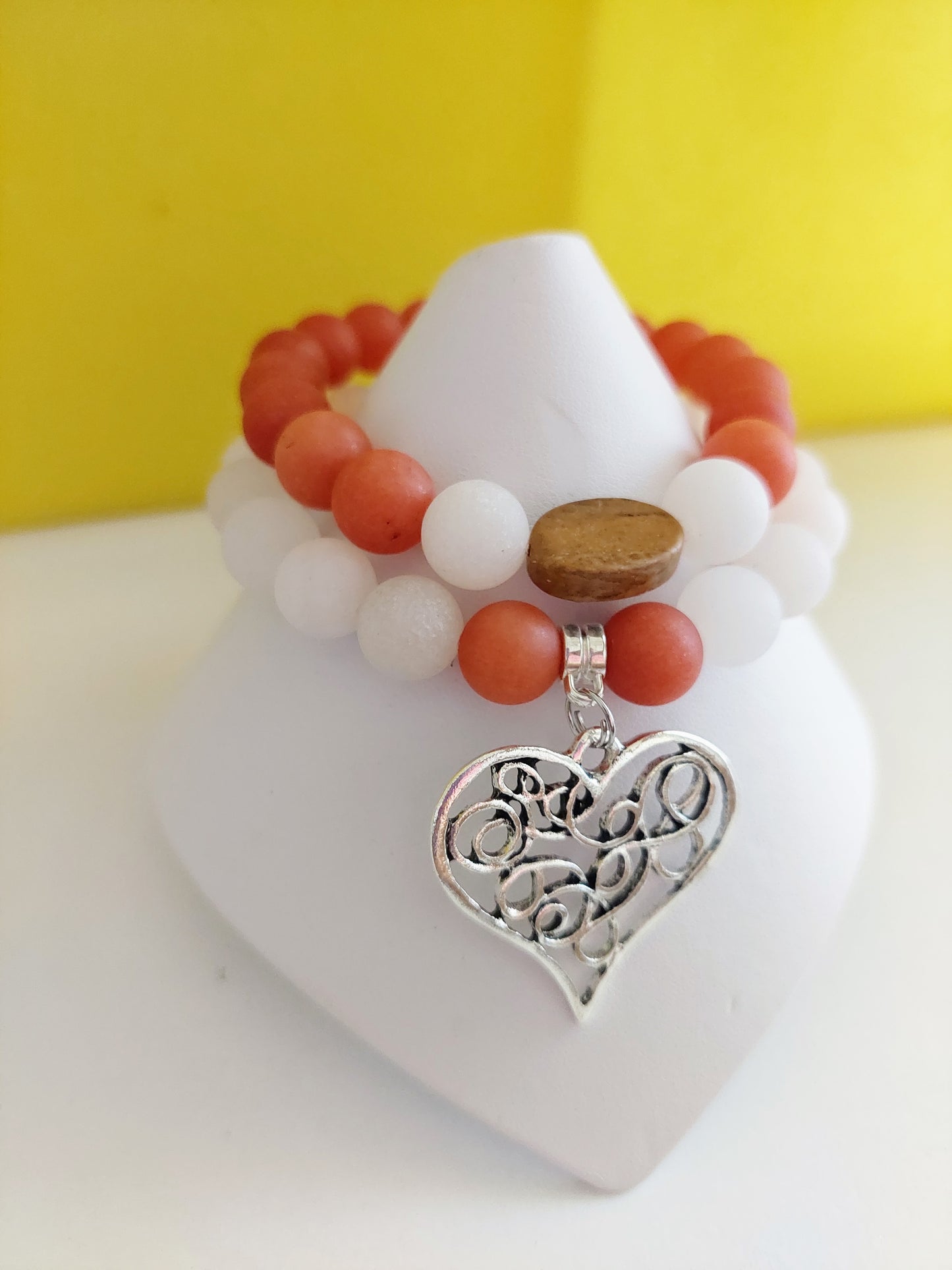 Women's Frosted Agate and Aventurine Gemstone Stretch Bead Bracelet Set (10mm)
